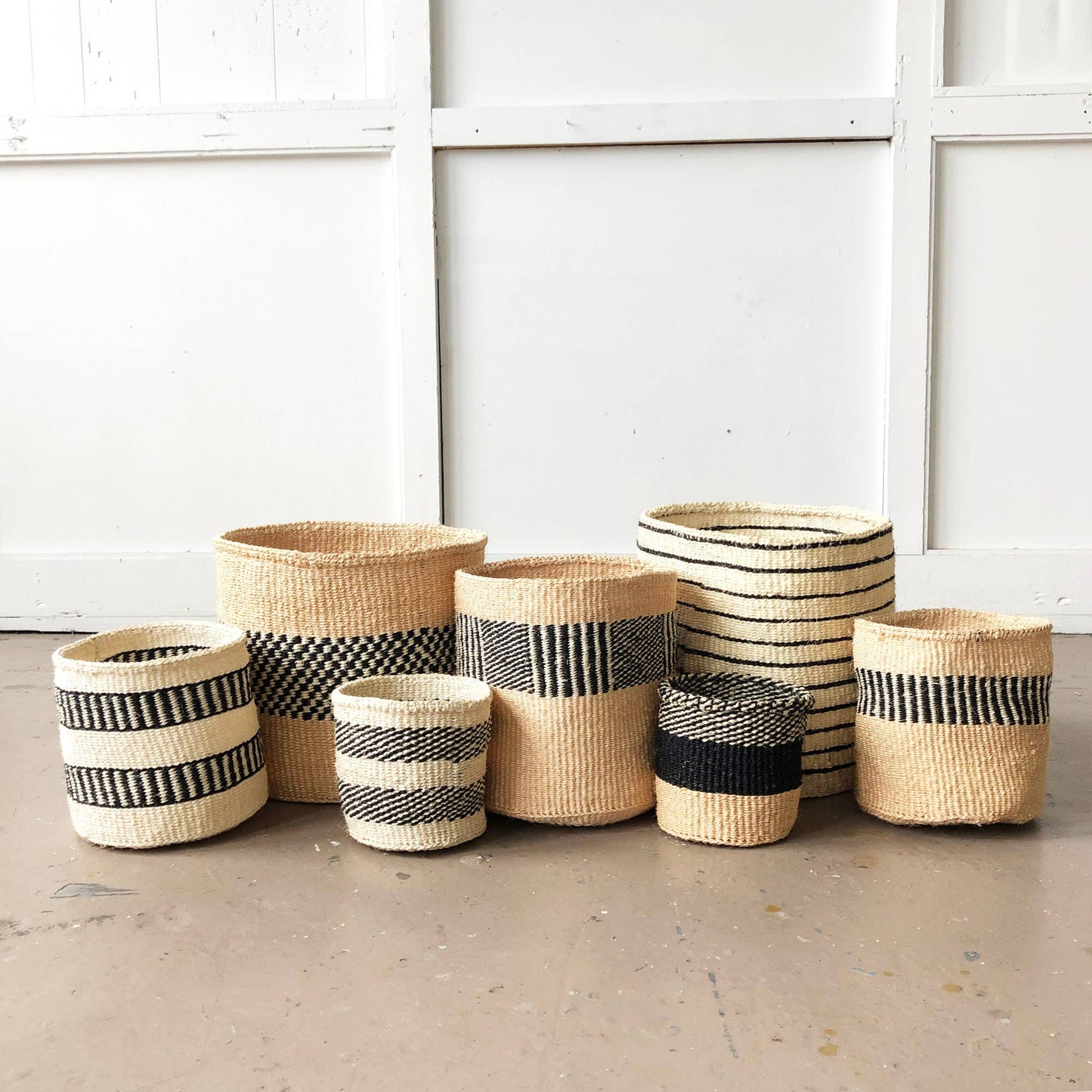 Striped Neutral Storage Plant Basket