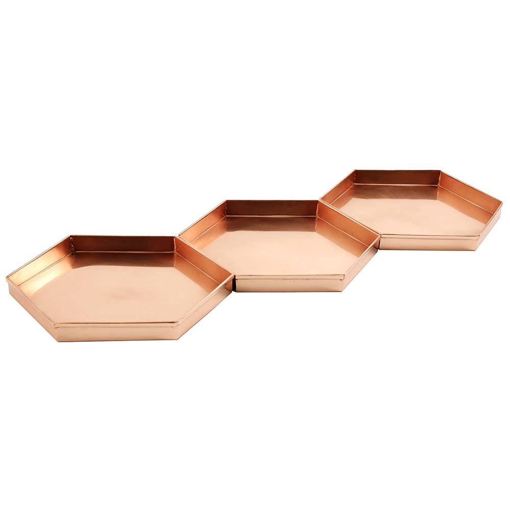 Hexagonal Copper Tray Set