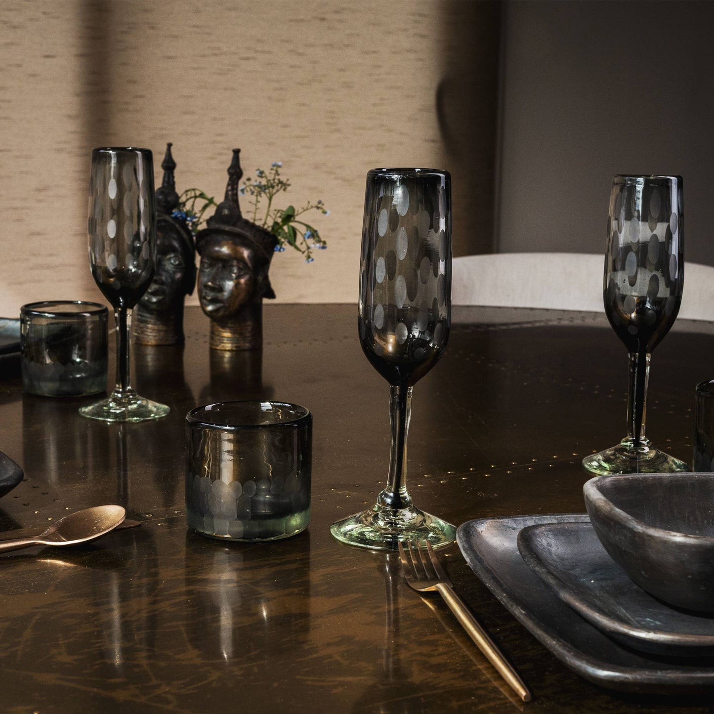 Smoke Etched Champagne Glass Set