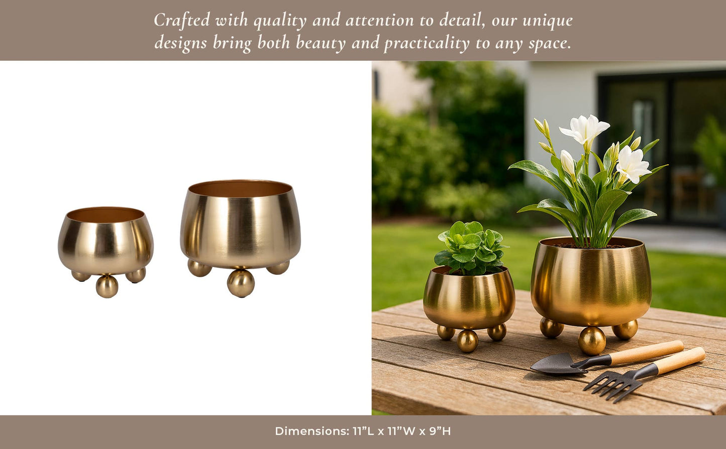 Gold Metal Ball Footed Pot