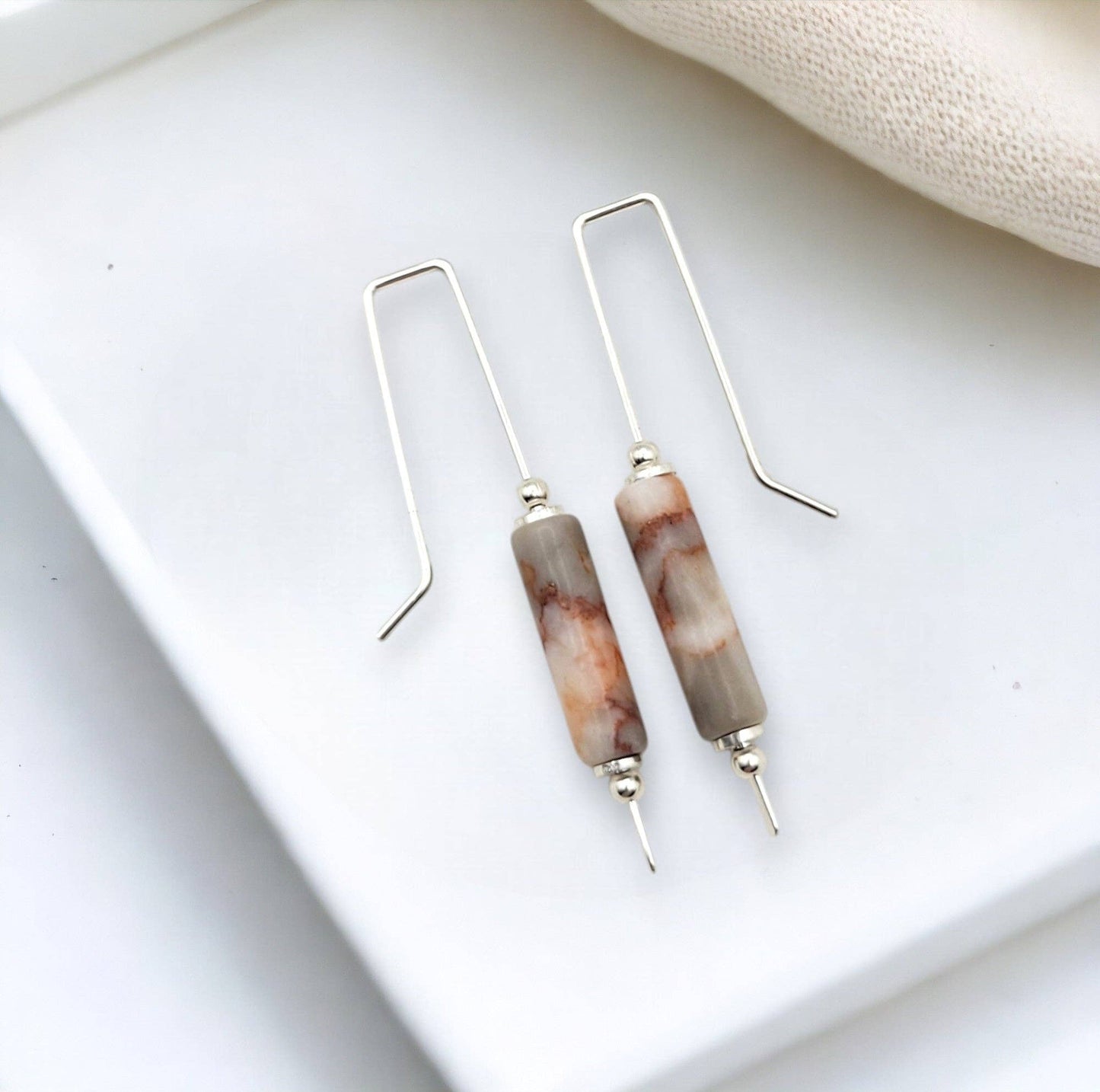 Sterling Silver & Jasper Threader Earrings