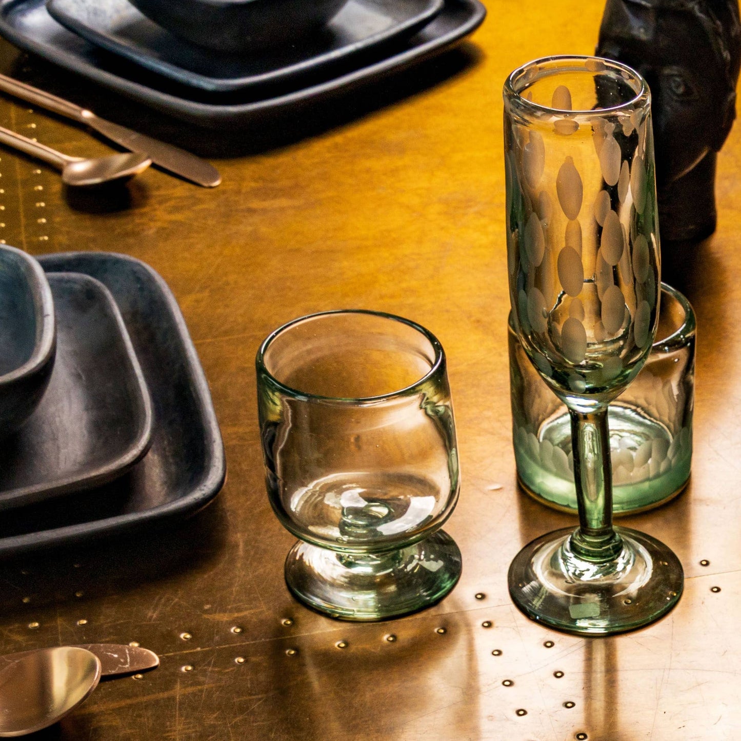 Smoke Etched Champagne Glass Set