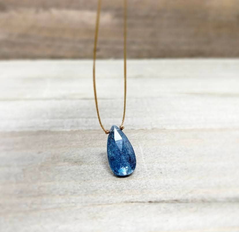 Teal Moss Kyanite Teardrop 16" Necklace