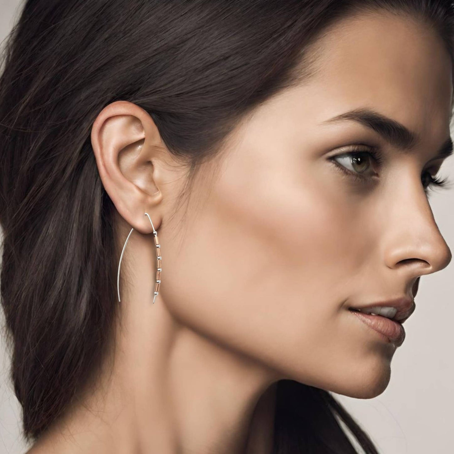 Beaded Sterling Silver & Copper Earrings