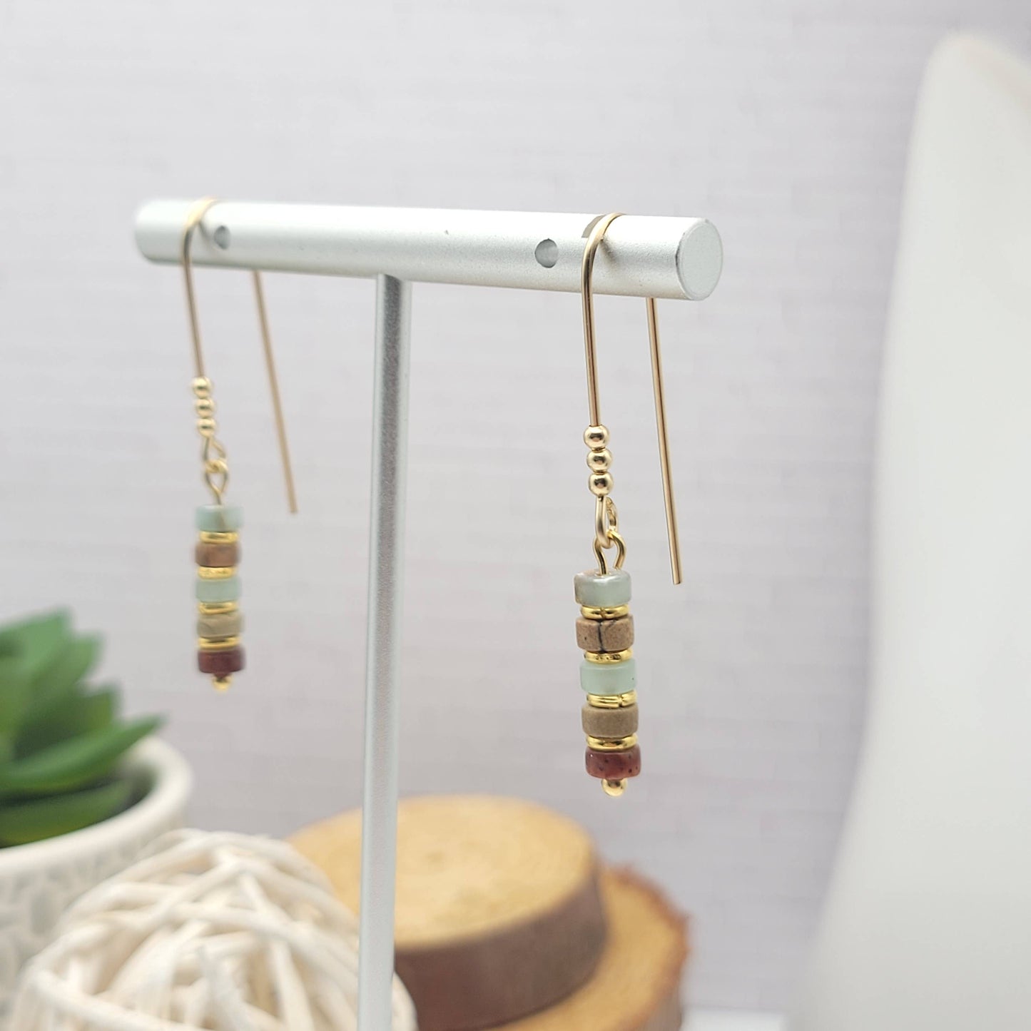 14K Gold Bead Dangle Earrings