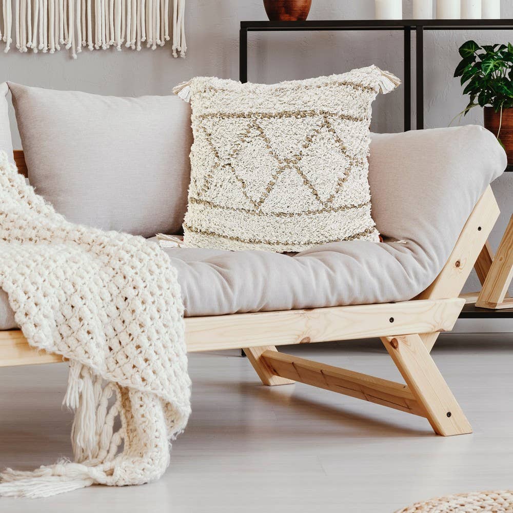 Diamond Jute & Cotton Throw Pillow