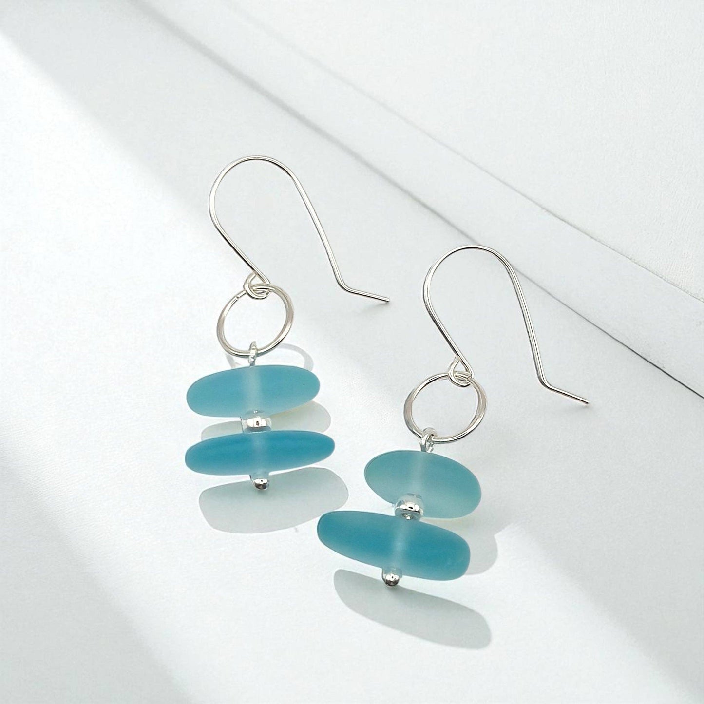 Sterling Silver & Blue Sea Glass Earrings