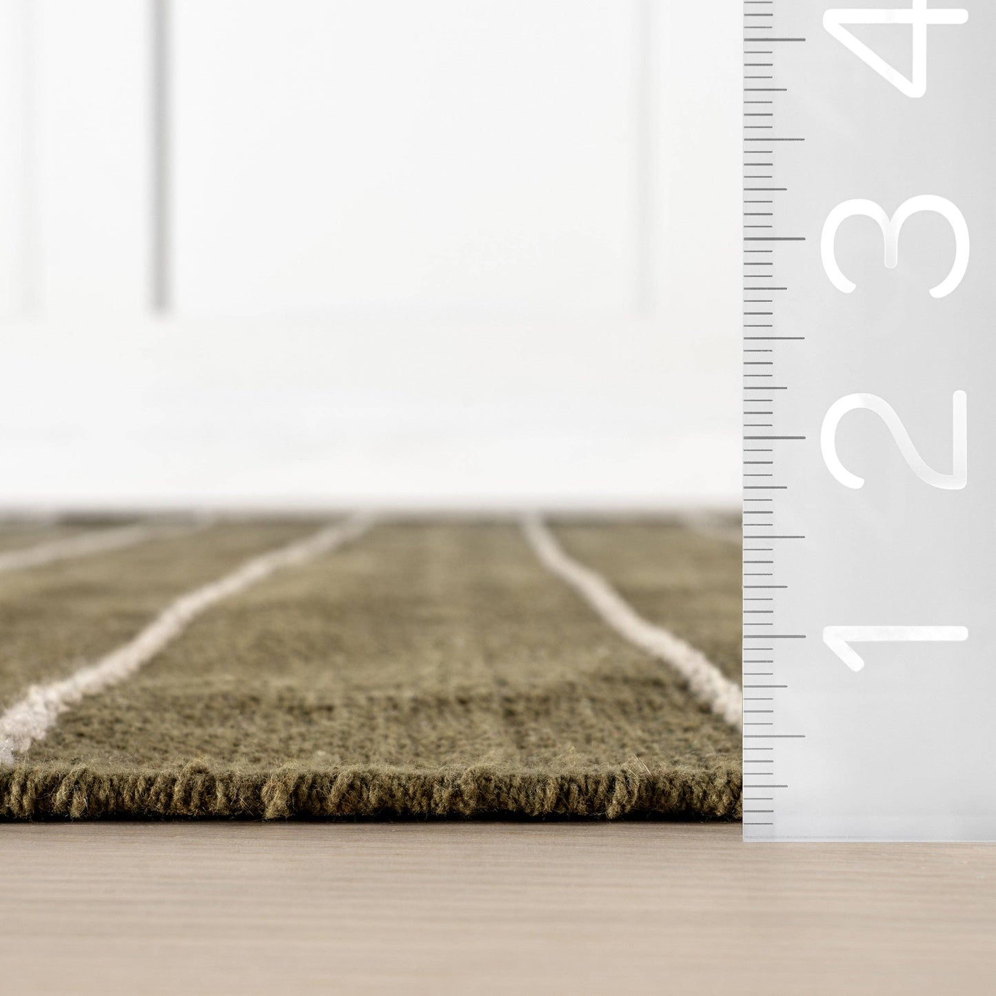 Olive Striped Wool Area Rug 4' x 6'