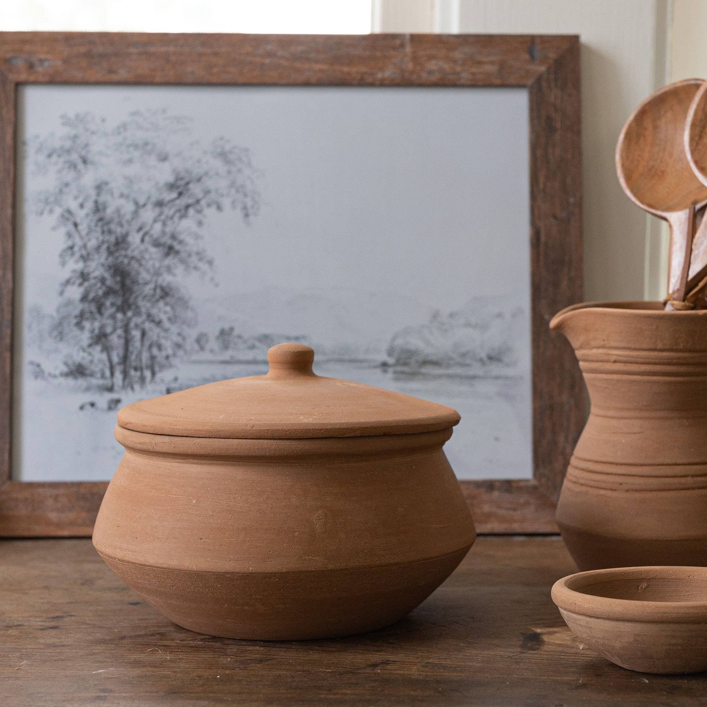 Natural Terracotta Serving Pot with Lid