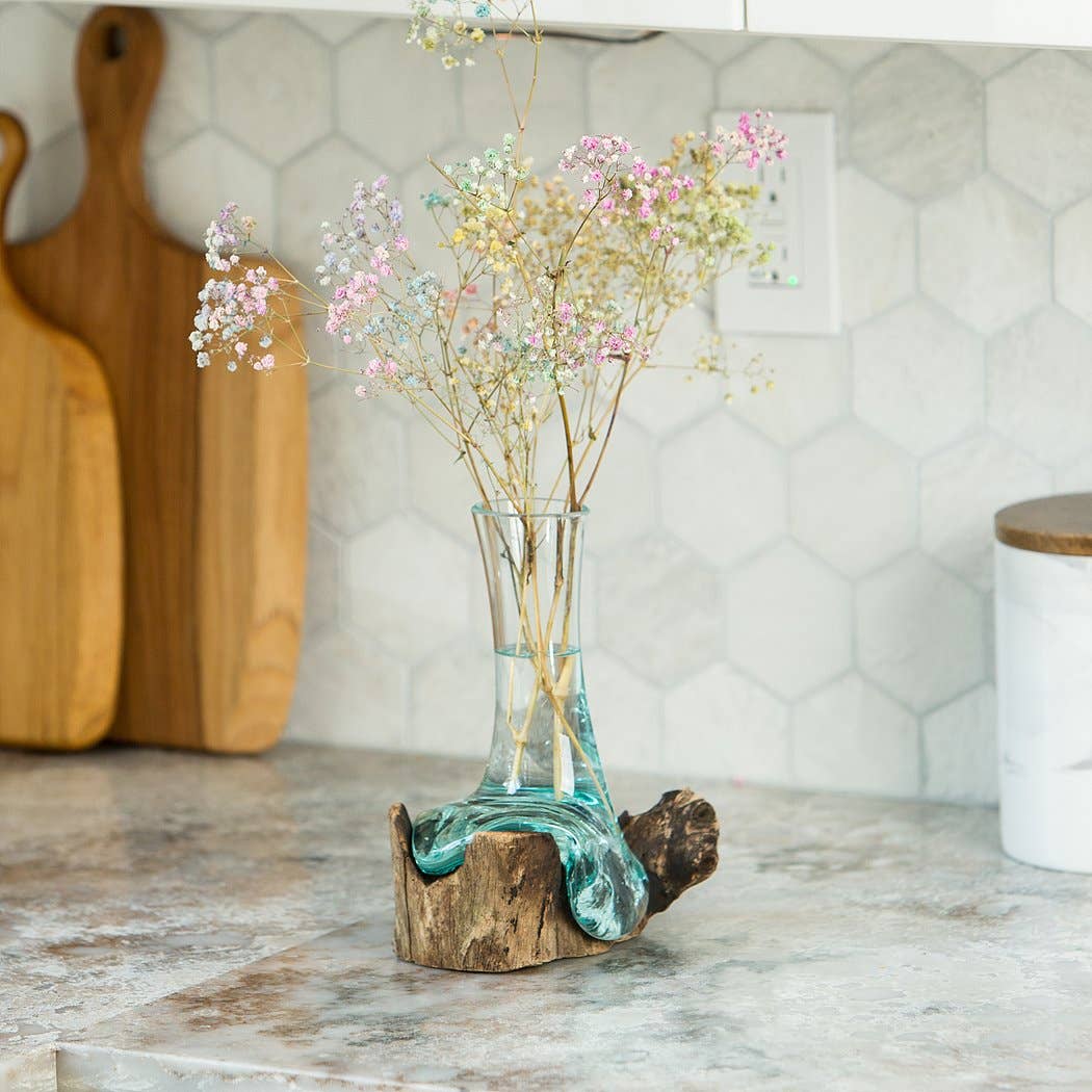 Blown Glass Vase on Chinaberry Wood