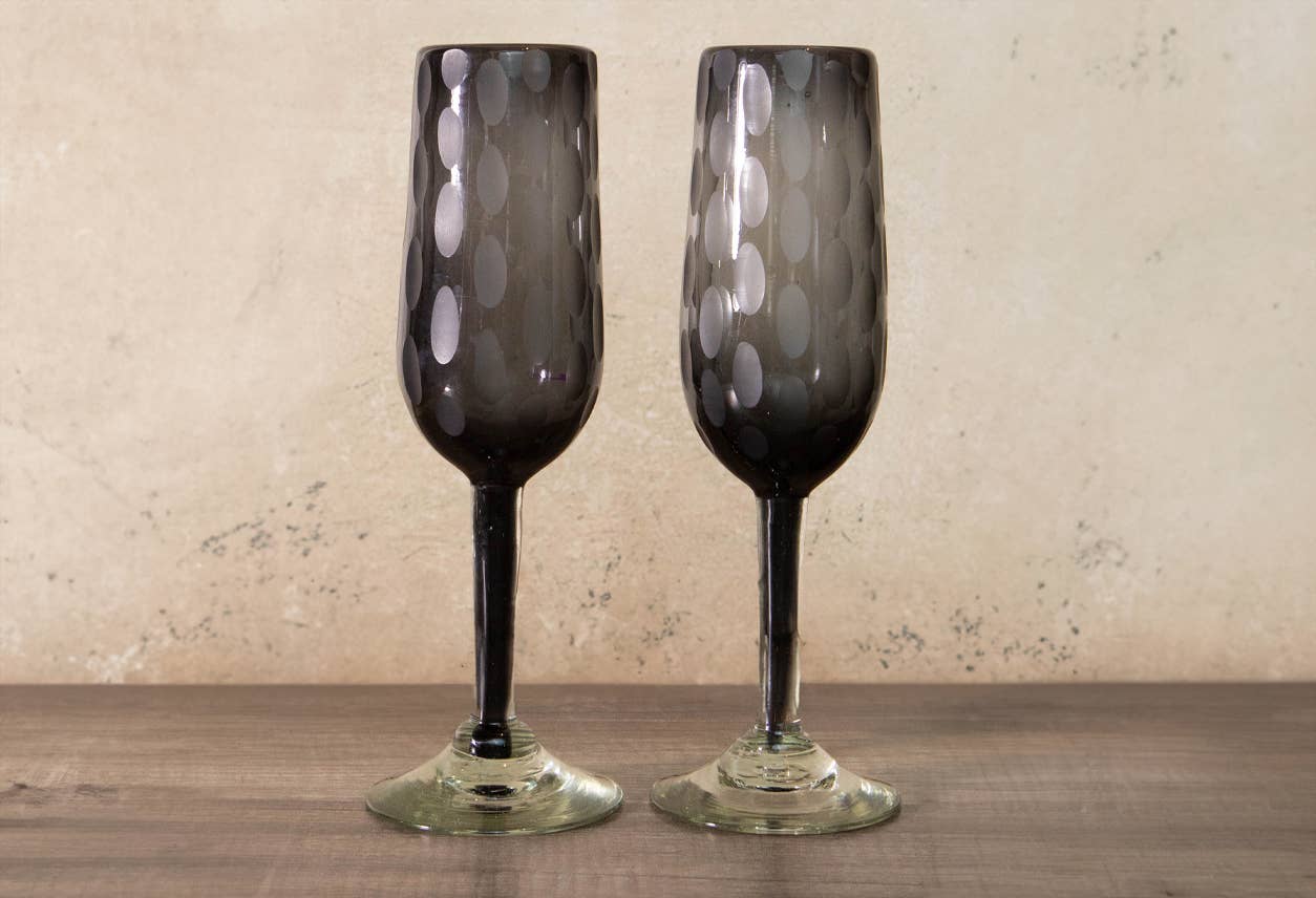 Smoke Etched Champagne Glass Set