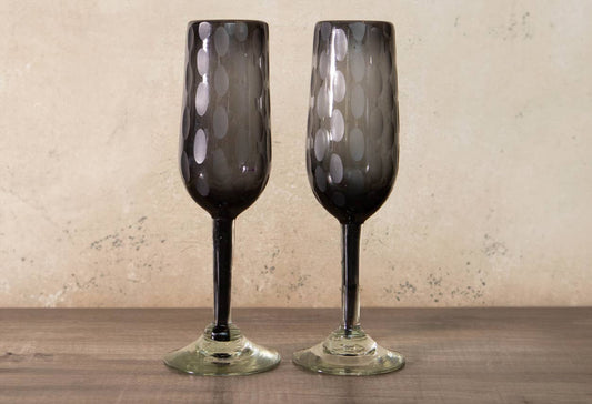Smoke Etched Champagne Glass Set