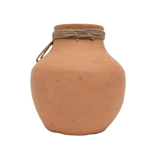 Terracotta Decorative Vase with Jute Neck Detail
