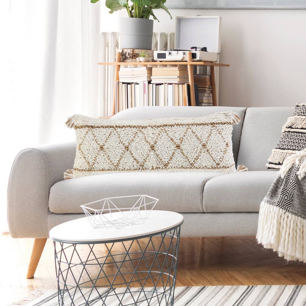 Diamond Jute & Cotton Throw Pillow