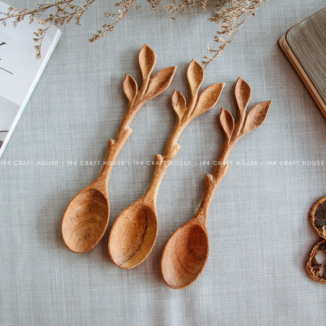 Artisan Leaf Handle Wooden Spoon