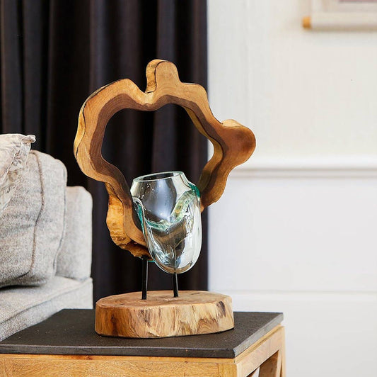 Blown Glass Teak Slab Vase