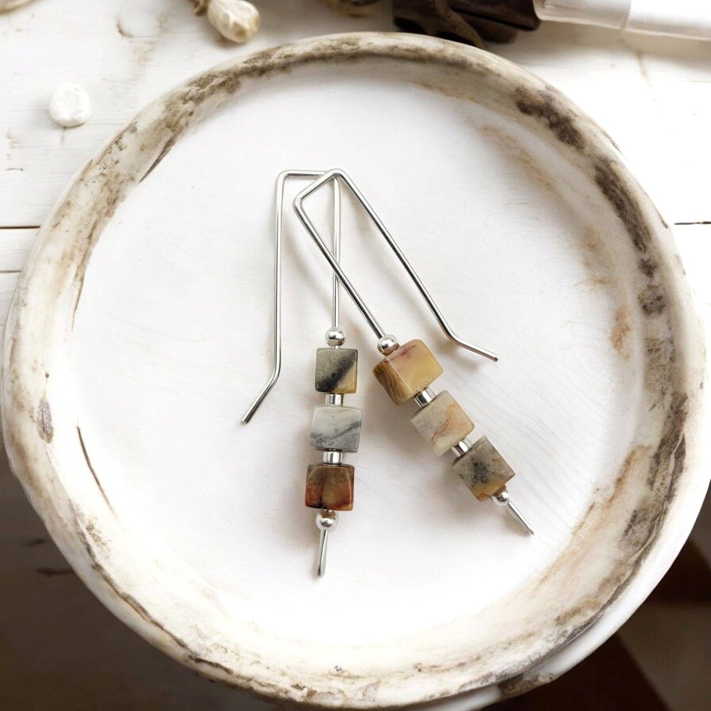 Sterling Silver Lace Agate Thread Earrings