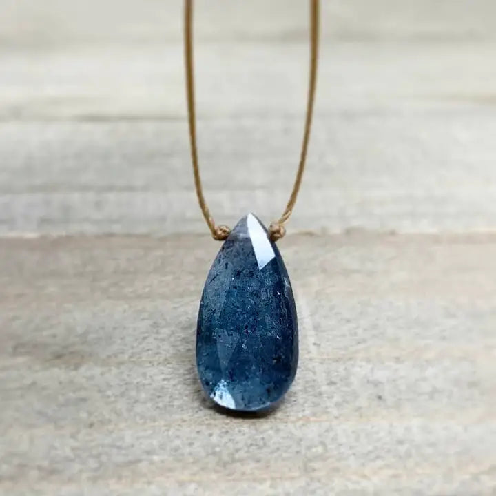 Kyanite Teal Moss Teardrop Necklace