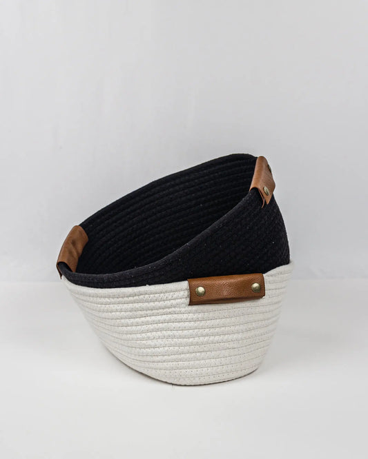 Cotton Storage Basket W/ Leather Handles